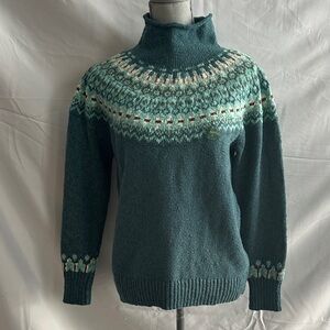 LL Bean Cotton Ragg Sweater, Funnelneck Pullover Fair Isle